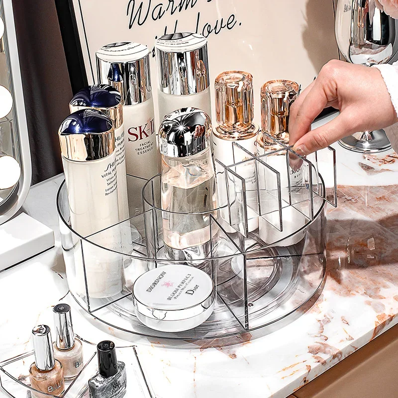 360 °   Organizador de maquiagem rotativo, mesa giratória transparente de 10 polegadas, organizador preguiçoso susan, suporte giratório de armazenamento de cosméticos com 6 divisórias jaf225