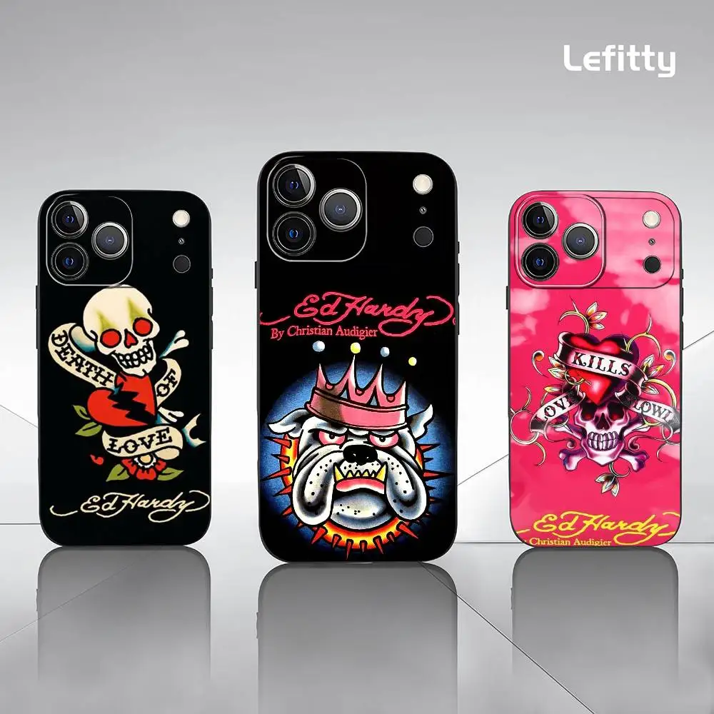 Fashion E-Ed Hardy LOGO Phone Case For iPhone 15 14 13 12 11 Pro Xs Max  Mini XR X 7 8 Plus Black Frosted Soft Shell Funda - AliExpress 202192403