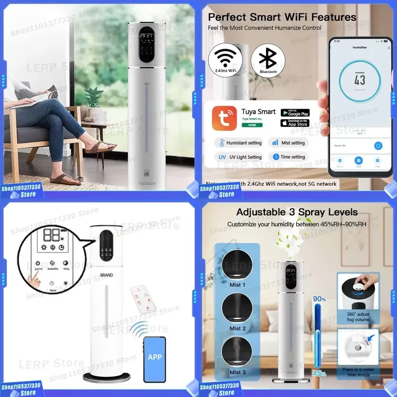 8L Large Capacity Floor Standing Humidifier Remote Control Intelligent Aromatherapy Diffuser Warm Mist Air Moisturizer for