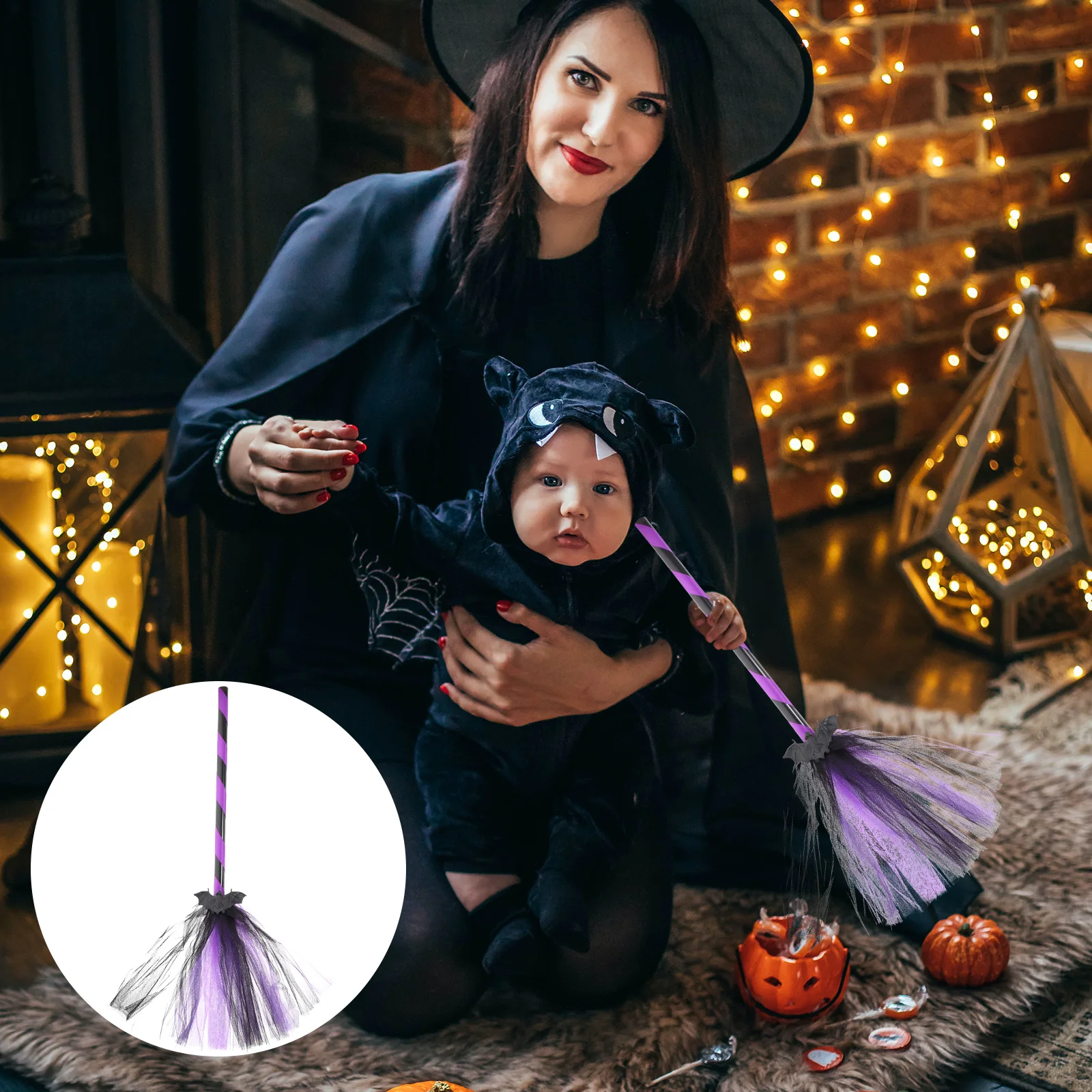 

Halloween Bat Decor Lightweight Portable Plastic Bat Besom For Halloween Mesh Striped H Festival Props Cosplay Party Gift
