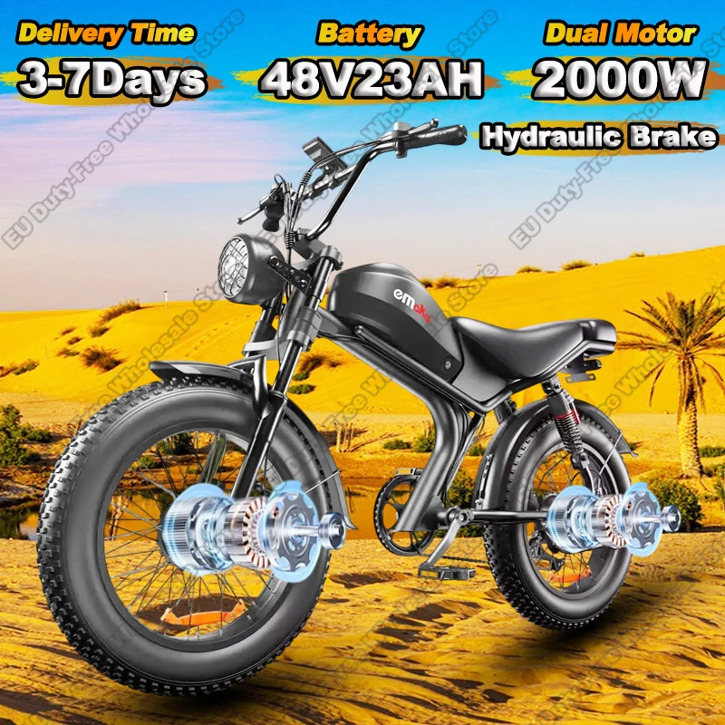 C93 Bici Elettrica 2000W Doppio Motore 48V23AH Batteria Al Litio Freno Idraulico Bicicletta Elettrica Moto 20in Fat Tire City E-bike