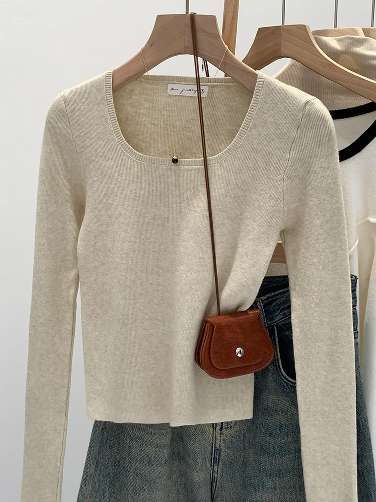 

Women's Knitted Base Layer Shirt Square Collar Inner Wear Top Fashionable Size High-End Feeling Commute Style Sweater