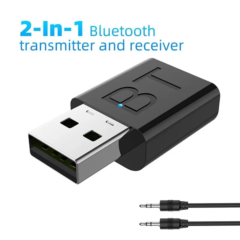 2 In 1 USB Bluetooth Receiver 3.5mm Bluetooth 5.0 Transmitter Audio Adapter For Car Music TV PC Laptop Converter Plug and Play