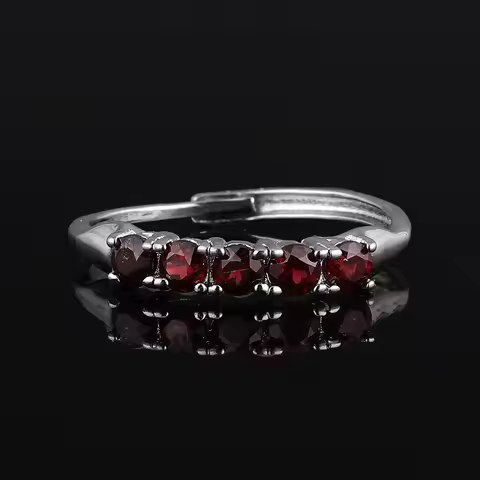 100% natural garnet round ring, suitable for ladies adjustable party and copper-plated silver ring gifts