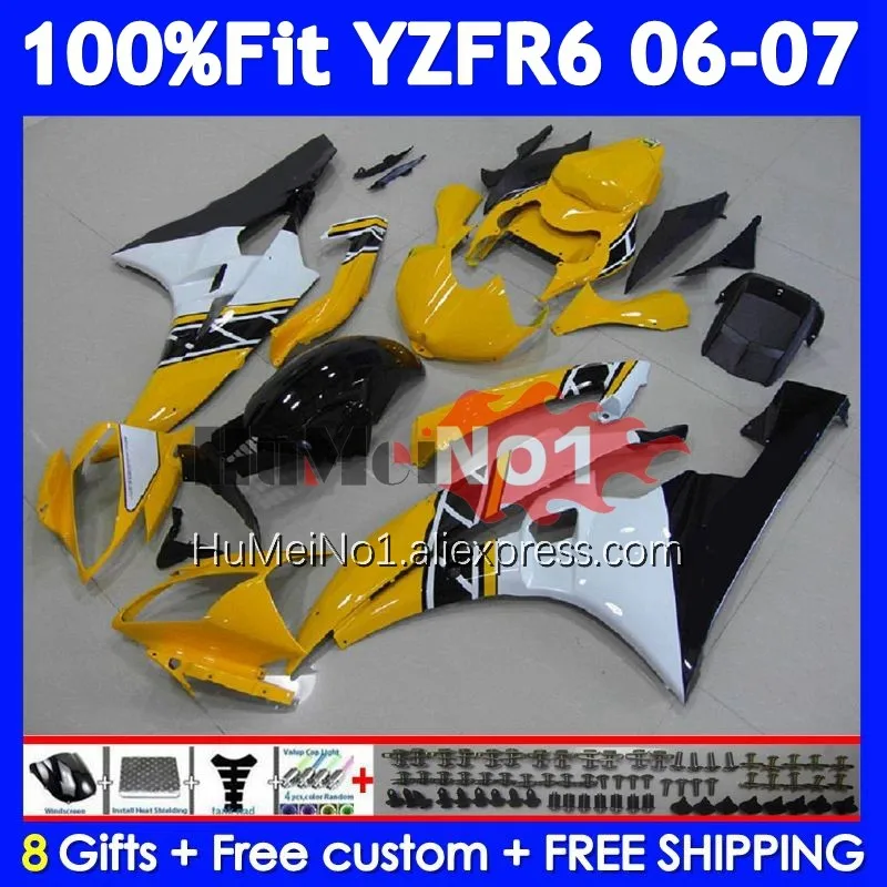 Injection Fairing For YAMAHA YZF-R6 YZF R 6 YZF R6 600 600CC 357No.9 Yellow white YZF600 YZFR6 06 07 YZF-600 2006 2007 OEM Body