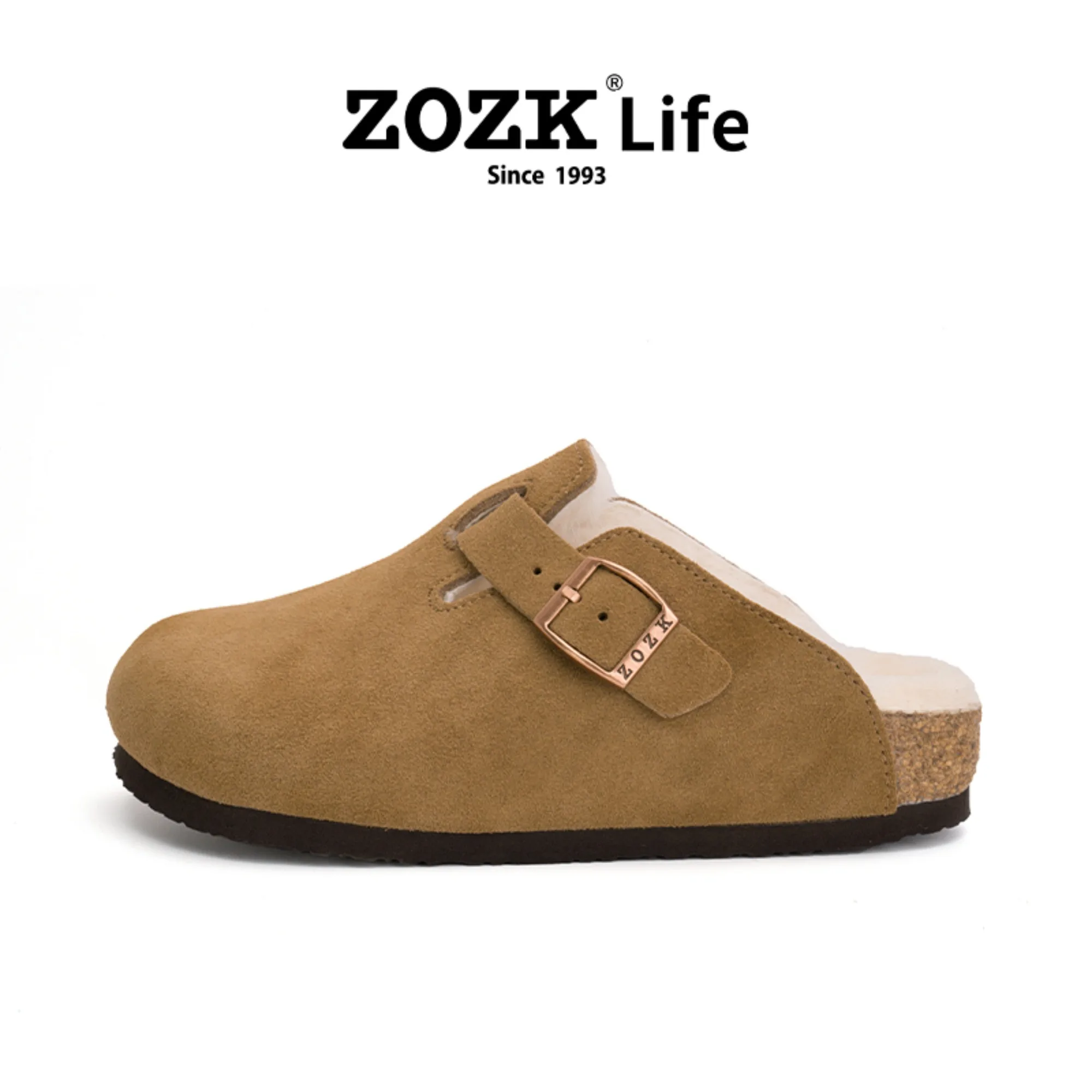 

Женские сабо без шнуровки на меховой подкладке ZOZK Life, зимняя теплая обувь с полузакрытым носком и пробковой кроссовкой, удобный повседневный стиль