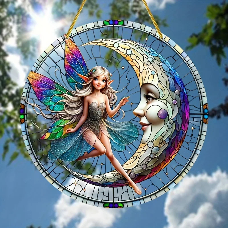 

Moon Fairy Sun Catcher Yard Colorful Stained Glass Appearance Seasonal Elegant Gifts