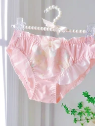 Fresh Embroidered Japanese Princess Lolita Sweet Cute Low Waist Underwear Girls Milk Silk Pure Desire Lace Edge Triangle Pants