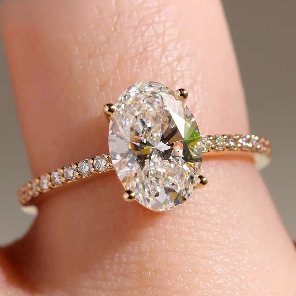 

Oval 1-4CT Full Moissanite Rings For Women 100% S925 Silver D Color Lab Diamond Wedding Band Engagement eternity Jewelry