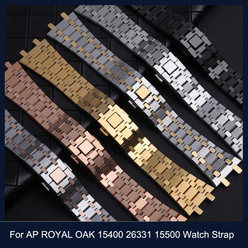 Męska damska pełne nierdzewne stalowa bransoletka do AP ROYAL OAK 15400 26331 15500 pasek zegarka składana klamra 21mm 26mm pasek zegarka