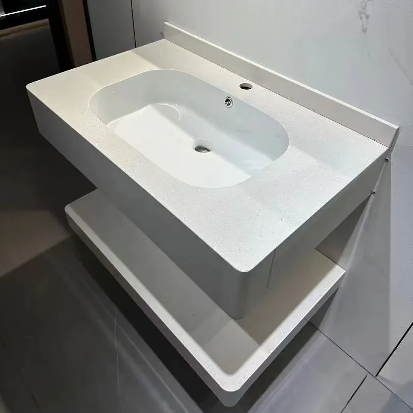 

Light Luxury Hotel-style Two-piece Wall-mounted Bathroom Cabinet Set Sintered Stone Hot-bent Integrated Basin for Smart Restroom