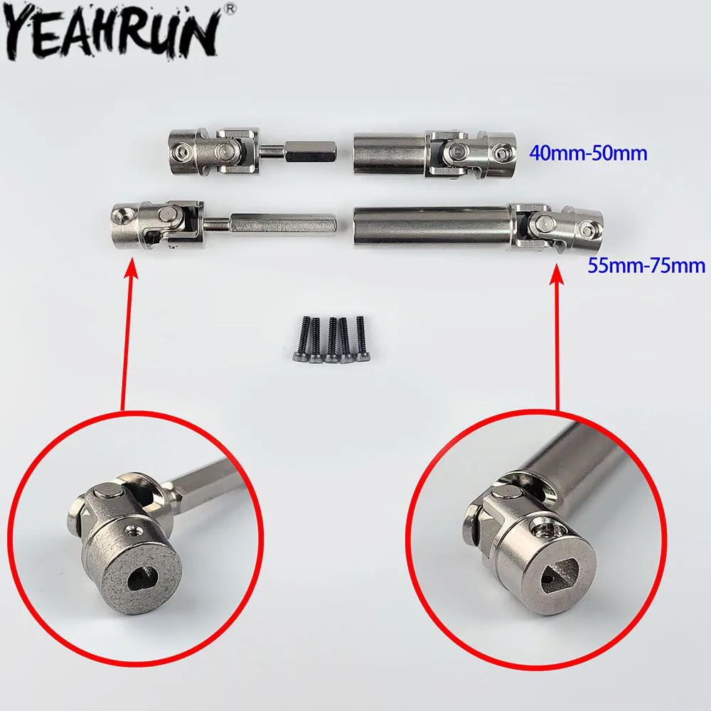 YEAHRUN Stainless Steel Center Drive Shafts D-Shaped for 1/18 RC Crawler TRX4M Bronco Defender, K10 F150 Upgrade Parts