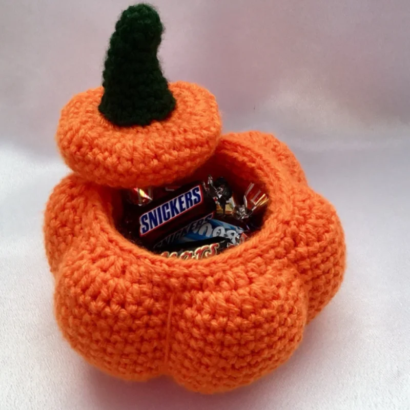 Crochet Pumpkin Basket for Halloween Decoration, Knitting Doll, Gift for Halloween Party