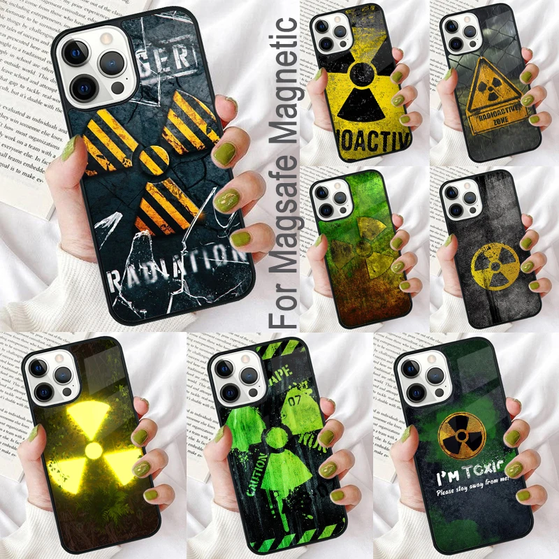 Nuclear Radiation Emblem Magnetic Soft Phone Case for iPhone 16 Promax 15 Pro 13 14 Plus 11 12 Mini MagSafe Coque