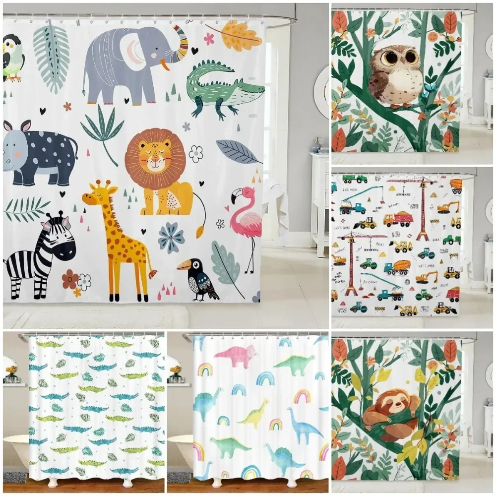

Cartoon Animal Shower Curtain Dinosaur Owl Vehicle Crocodile Sloth Engineering Kid Child Bathroom Decor Polyester Bath Curtain