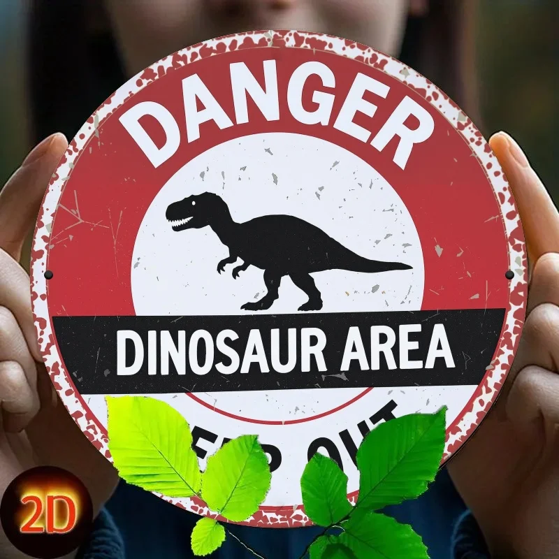 Vintage Dinosaurier-Warnschild „Gefahr Dinosaurierbereich“ aus Metall
