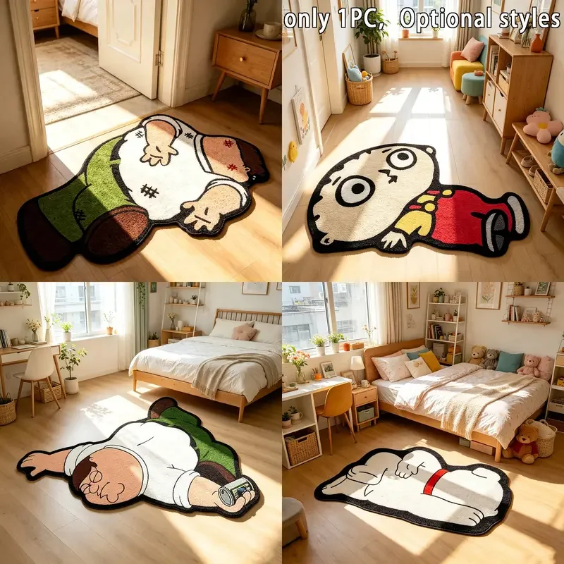 VIKAMA Funny Cartoon Character Shaped Area Rug Soft Non‑Slip Irregular Floor Mat For Bedroom Living Room Entrance Home Decor