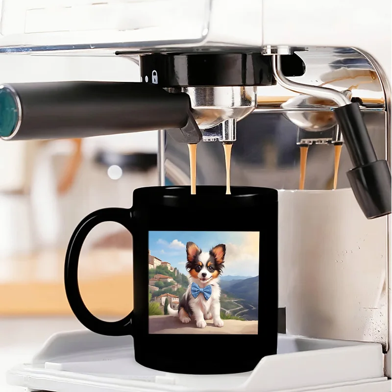 Cute Puppy with Blue Bowtie Colorful Print Ceramic Coffee Mug, 11oz 350ml Personalized Custom Mug, Microwave Safe Cute Aesthetic