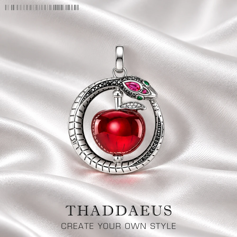 Pendant Apple With Snake Brand New Bohemia Fine Jewelry Europe 925 Sterling Silver Three-Dimensional Gift For Woman