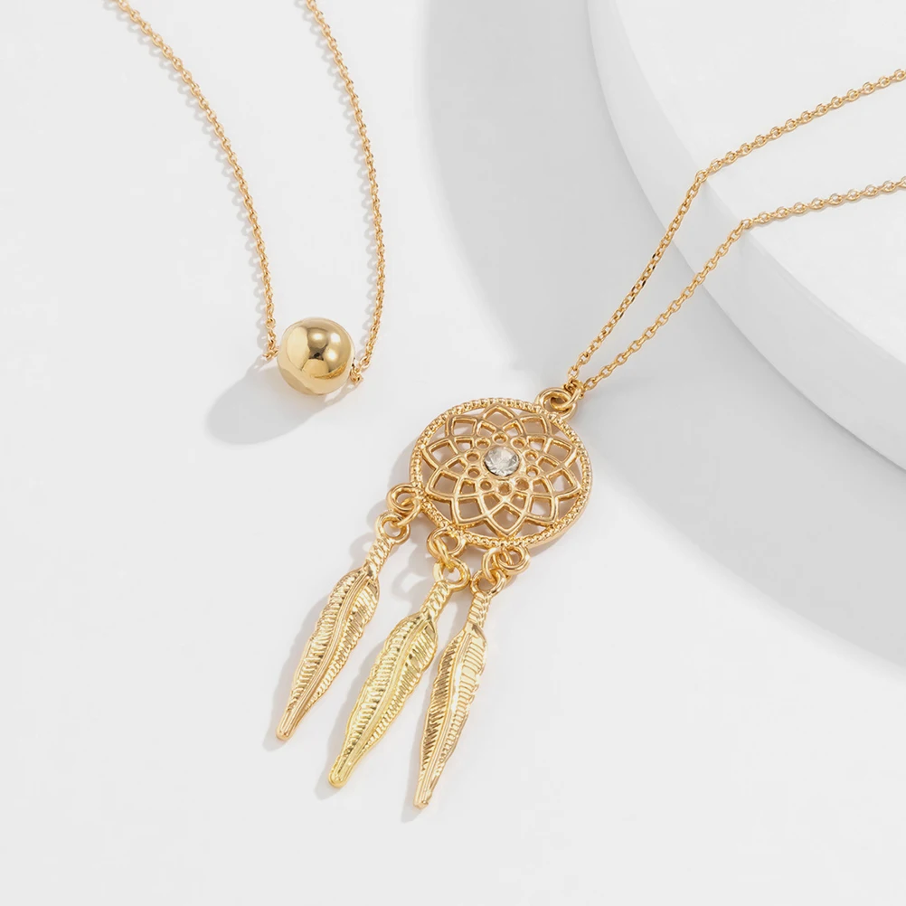 

Retro Dream Catcher Necklace Copper Chain Rhinestone Decor Tassel Women Pendant Jewelry Gift Birthday Party Wedding Accessories