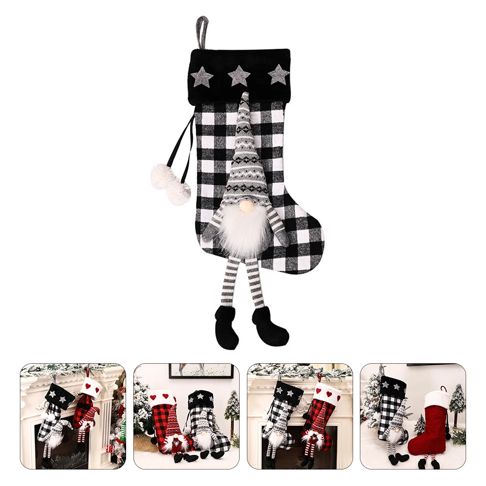 

1Pcs Christmas Sock Plaid Practical Gift Bag Xmas Candy Pouch Hanging Tree Pendant Holiday Gift Stocking Christmas Plaid Sock