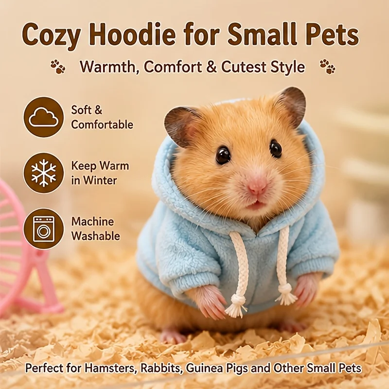 Solid Color Pet Hamster Hoodie, Soft Comfortable Drawstring Pullover Sweatshirt, Warm Winter Clothes for Small Animals