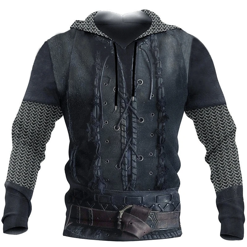 Vintage 3D Armor Printed Hoodies Fashion Spring Autumn Long Sleeve Trend Streetwear Pullovers Loose Mens Personalization Hoodie