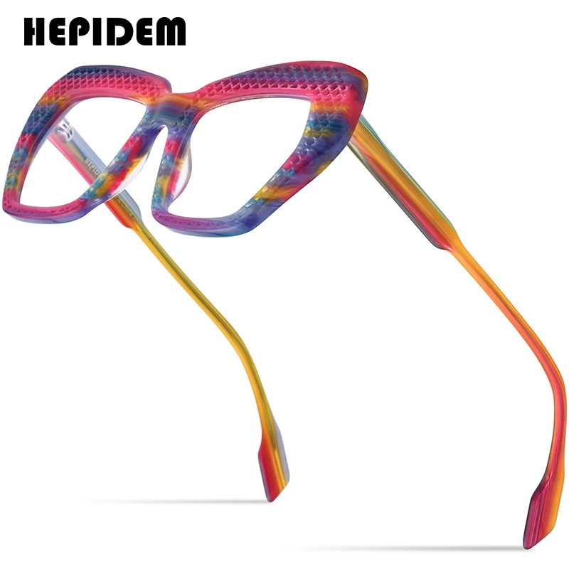 HEPIDEM Hollow Acetate Glasses Frame Women 2024 New Oversize Cat Eye Eyeglasses Fashion Cateye Spectacles Eyewear 9264