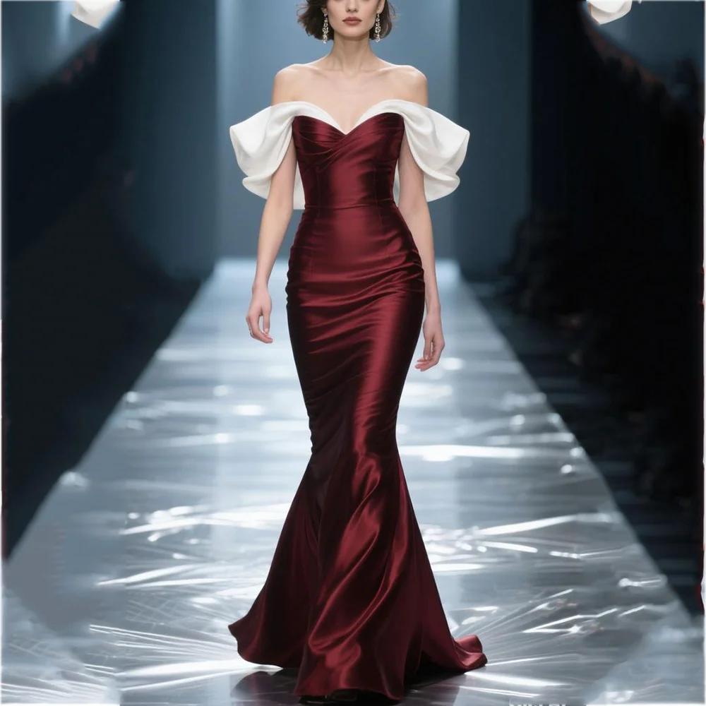 

Роскошное женское вечернее платье из атласа с открытыми плечами и короткими рукавами Русалка по индивидуальному заказу, модельное шоу, платья для красной ковровой дорожки