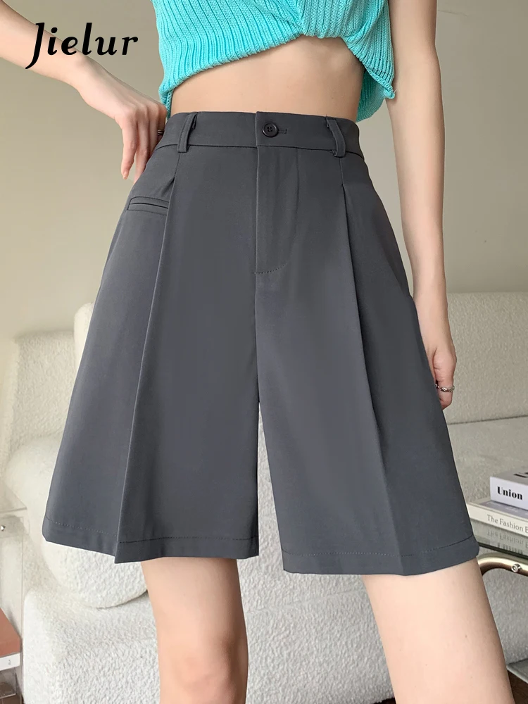 

Jielur Summer Thin Loose Casual Women Shorts High Waist Straight Slim Shorts Female Gray Black Khaki Green Basic Shorts Woman