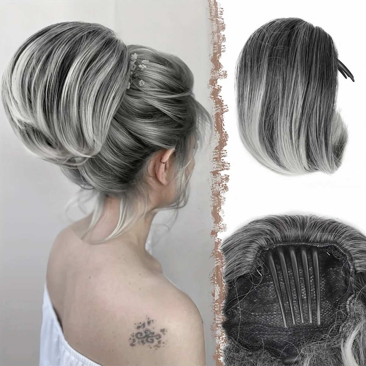 Synthetic Hair Bun Hairpiece Fully Short Ponytail Bun Mixed Blonde Hair Chignon With Comb Bun Updo Extension For Women