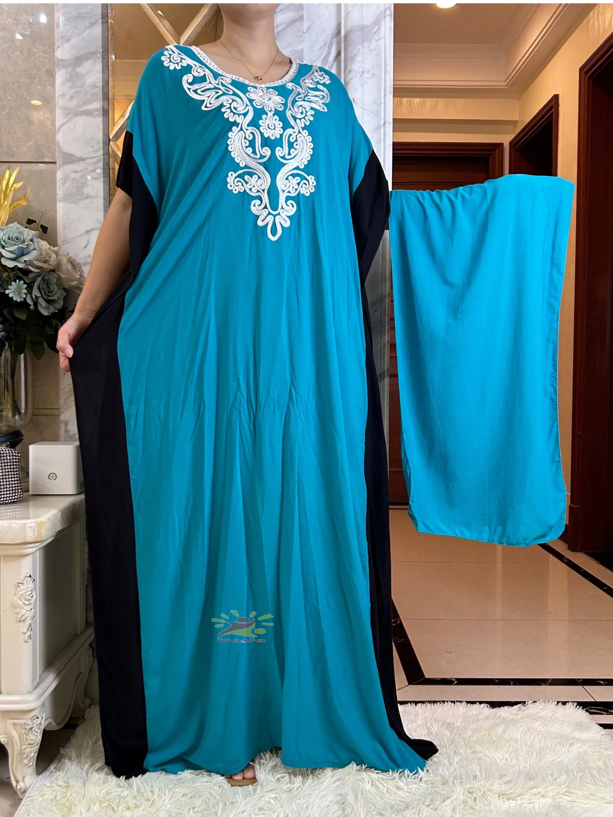 New African Dashiki manica corta in cotone sciolto vita elegante donna Abaya abito lungo estate Maxi Casual abiti larghi