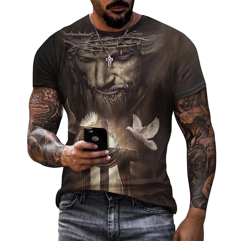 

3d Print Christ Jesus Graphic T Shirts Men Summer Short Sleeve O Neck Streetwear Top Tees Mens Full Print Vintage Tshirt