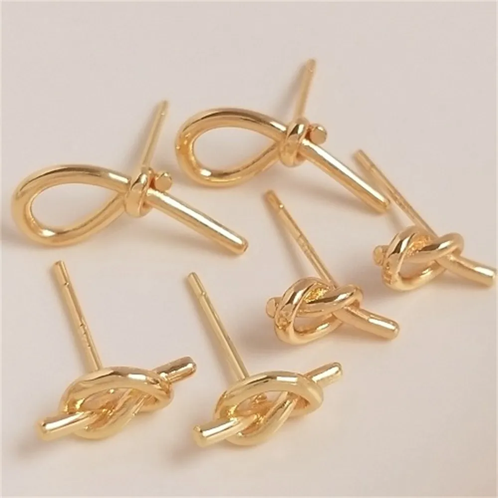 

925 Silver Pin Bag 14K Real Gold Knotted Stud Earrings DIY Hand-made Design High-end Earrings Ear Accessories E060