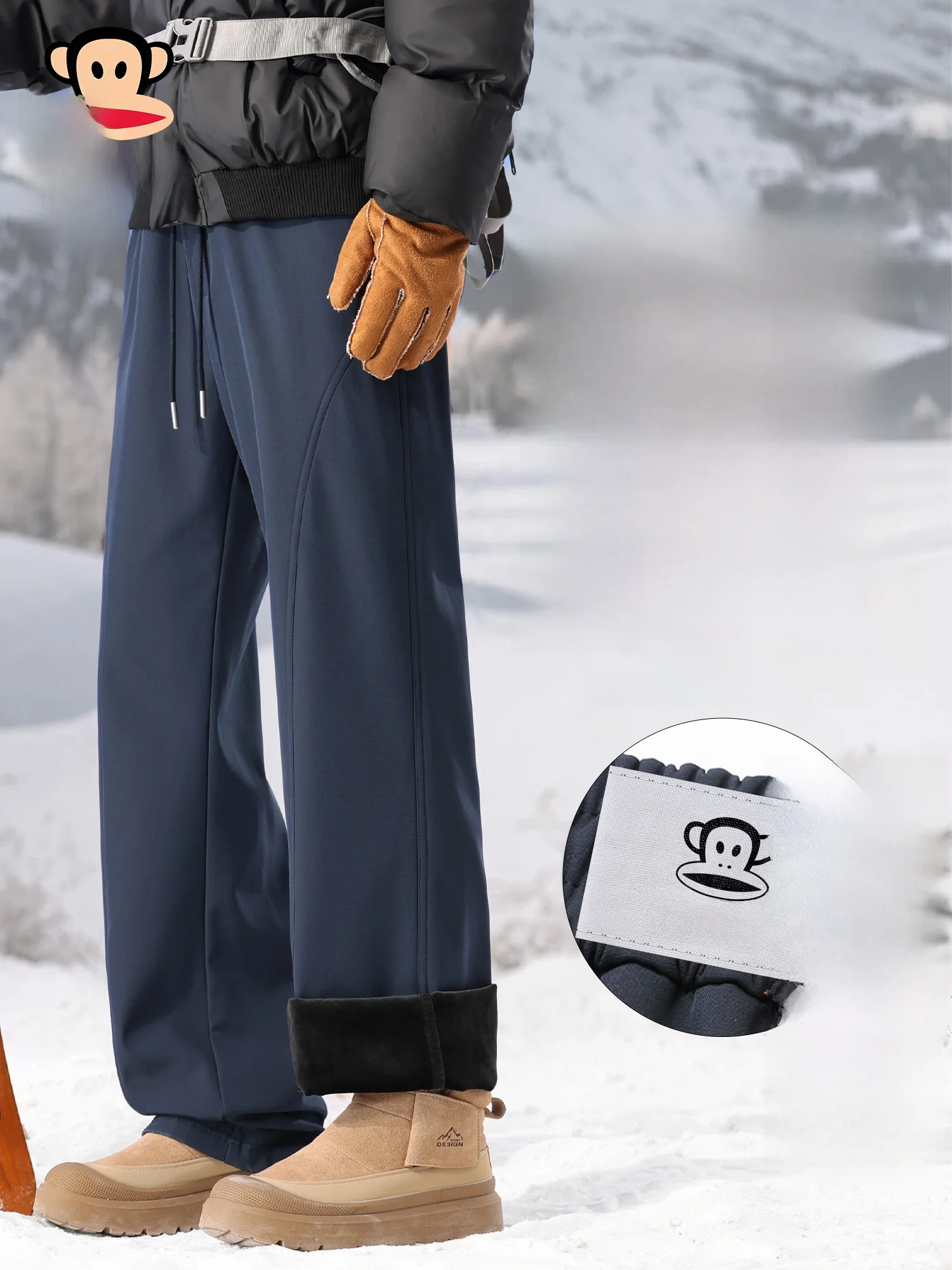 

Мужские зимние повседневные брюки Paul Frank: утепленные, свободные, широкие, прямые, со средней посадкой, на флисовой подкладке