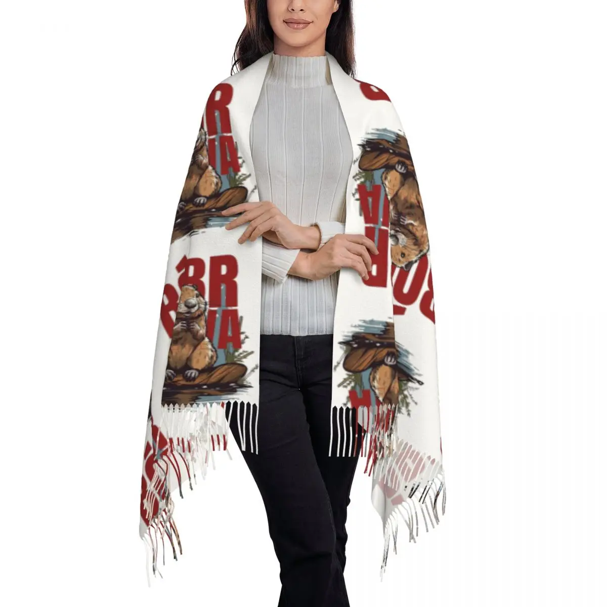 Bbr Ku&a - Bober, Bbr, Beaver Scarf Tassel Scarves Women Soft Warm Shawls and Wraps Long Fall Winter Shawl Wrap