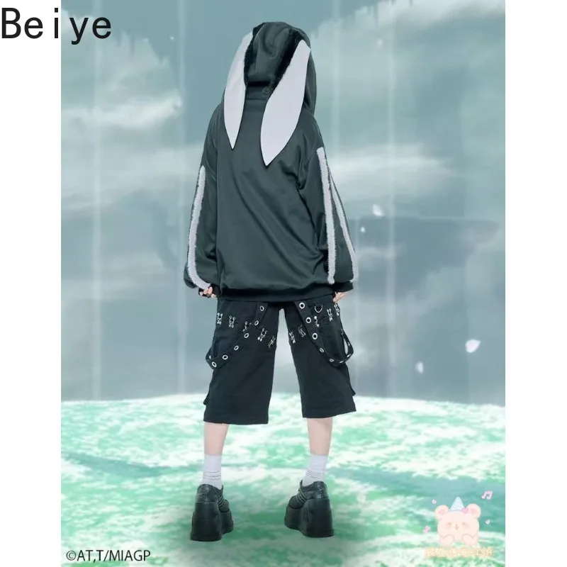Japanese Harajuku Y2K Sweatshirts Coat Zip Up Cute Women Hooded Jacket Bunny Ear Hoodie Furry Oversized Streetwear Zip Coat