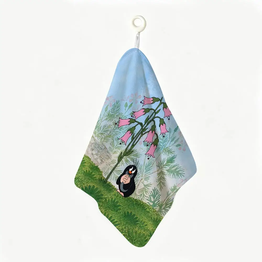 Classic Animation Little Mole Hanging Kitchen Towel, Polyester Cotton Material, Wear Resistant Hand Wiping Towel for Home