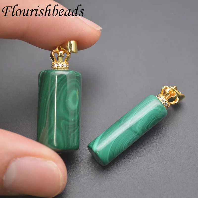 Natural Malachite Cylinder Pendant DIY Fashion Necklace Jewelry Accessories Men Women Luck Gifts