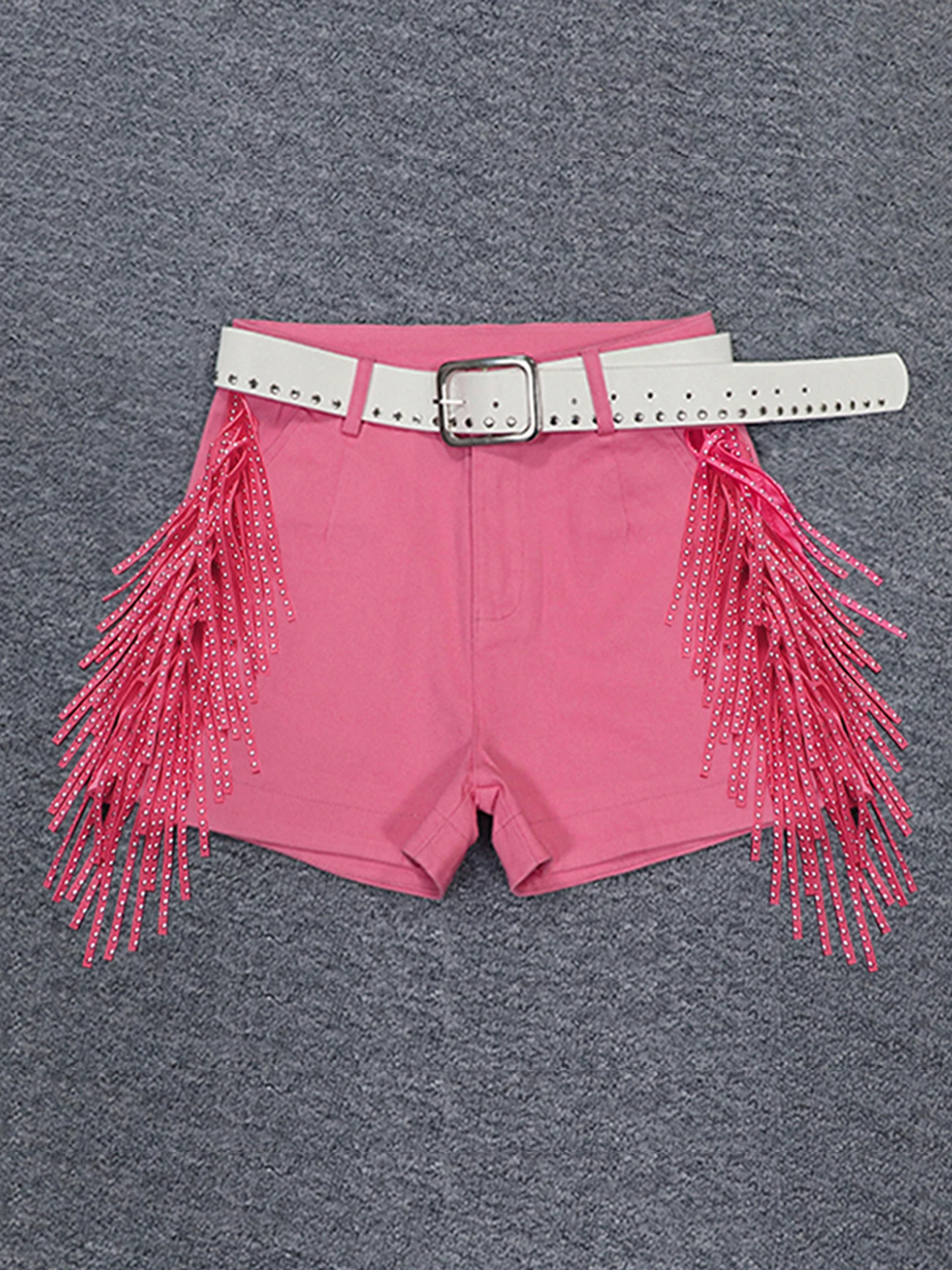 Tassel Trim High Waist Slim Fit Shorts Women's Candy Color Sequin Elastic Purple Hot Pants Casual Bootcut Pants Summer New