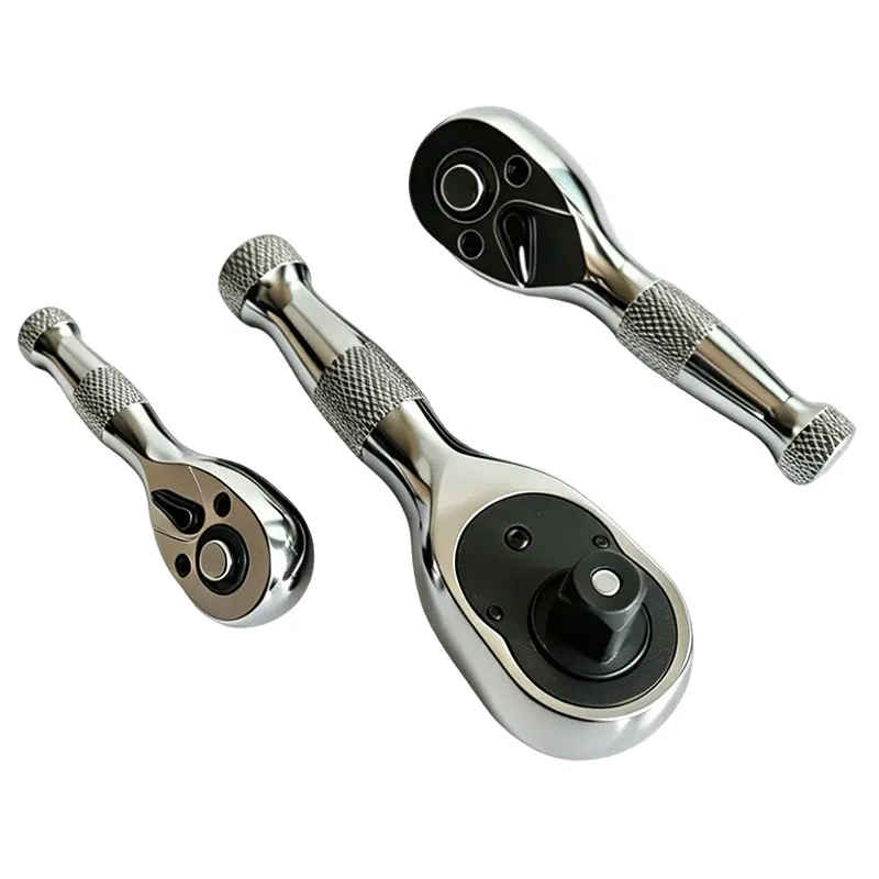 1/2", 3/8", 1/4" Drive Short Handle Ratchet Wrench, 72-Tooth Dual Direction Mini Portable Quick Release Socket Wrench