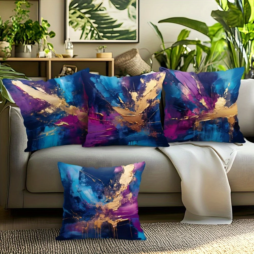 4pcs Abstract oil painting Single-sided printing Short plush Suitable for living rooms bedrooms sofas (excluding pillow cores)