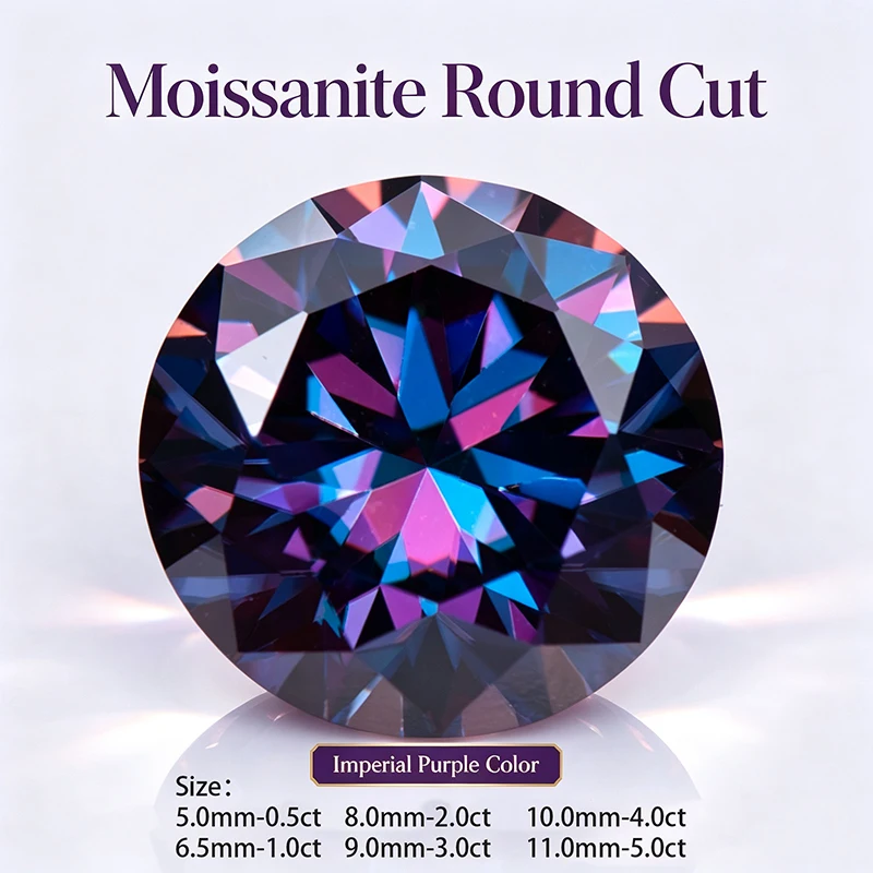 Moissanite Round Cut Imperial Purple Color DIY Ring Necklace Earrings Main Materials Charms Gemstone with Certificate Wholesale
