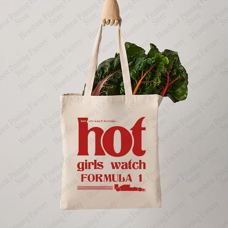 Letter Hot Girls Watch Formula 1 Pattern Tote Bag Casual Canvas Shoulder Bags Women Shopping Bag Carrier Bag