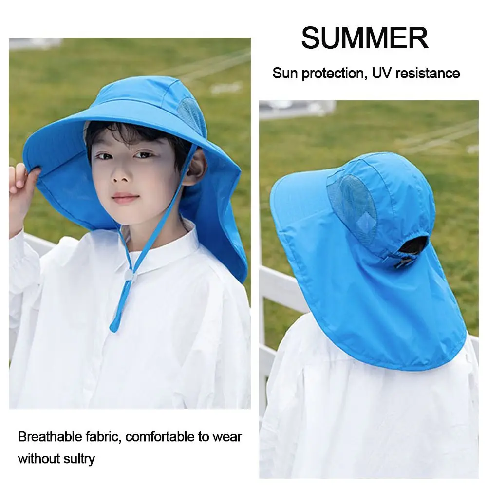 Gorra de playa con protección solar para niños, gorro de ala ancha ajustable, protección UV, sombrero de cubo para el sol