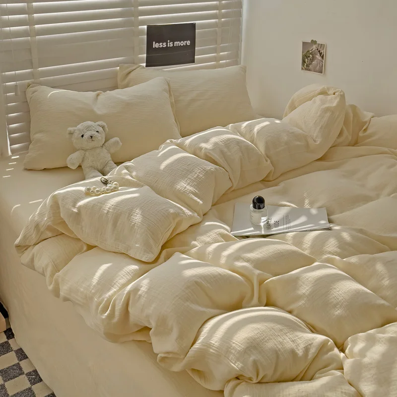 Korean INS Bedding Set Solid Color Duvet Cover Queen Full Twin Size Adults Girls Infant Super Soft Bed Linen Simple Bedspread