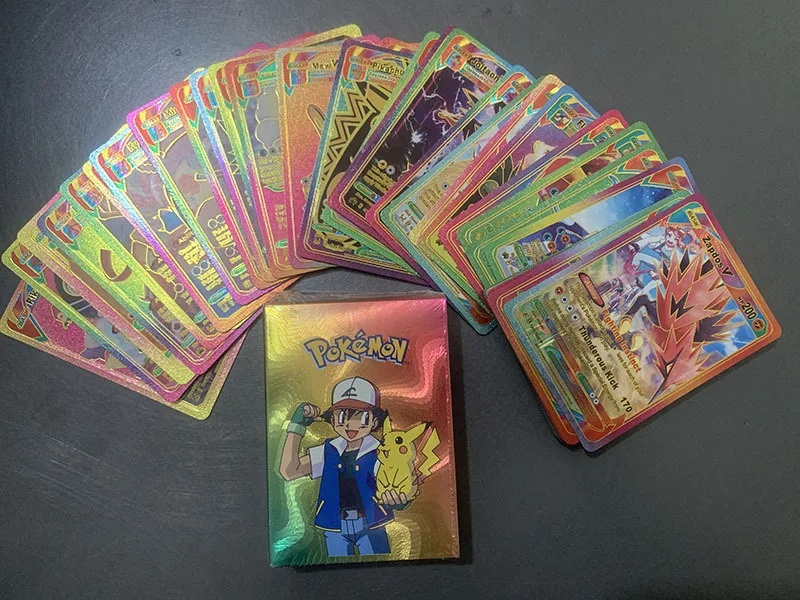 

Anime Pokémon 55pcs Gold Foil Card, Pokémon Card, Pet Elf, Pocket Monsters, Hot Stamped Gold Foil Card