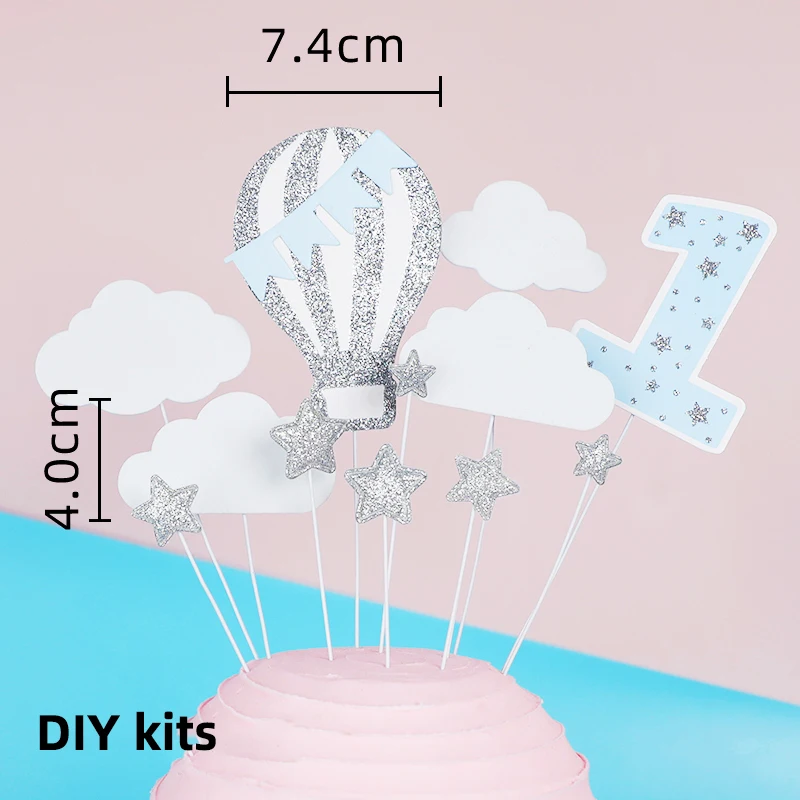 Cartoon Pilot Bär Kuchen Topper Luftfahrt Thema mit Sternen Luftballons für Happy 1st Birthday Party Baby Shower Dekor – Detail 13