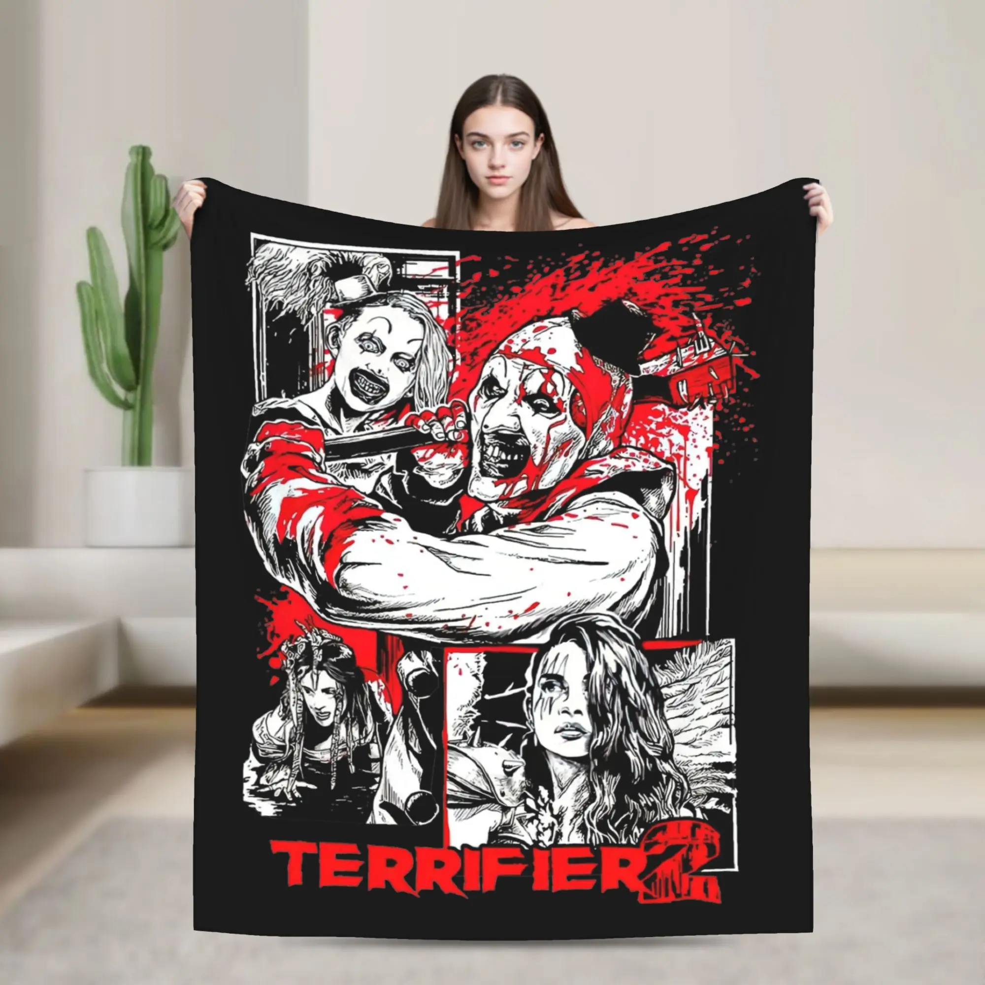 Retro Terrifier 2 Halloween Clown Art Blankets Coral Fleece Plush Portable Warm Throw Blankets for Sofa Office Bedding Throws