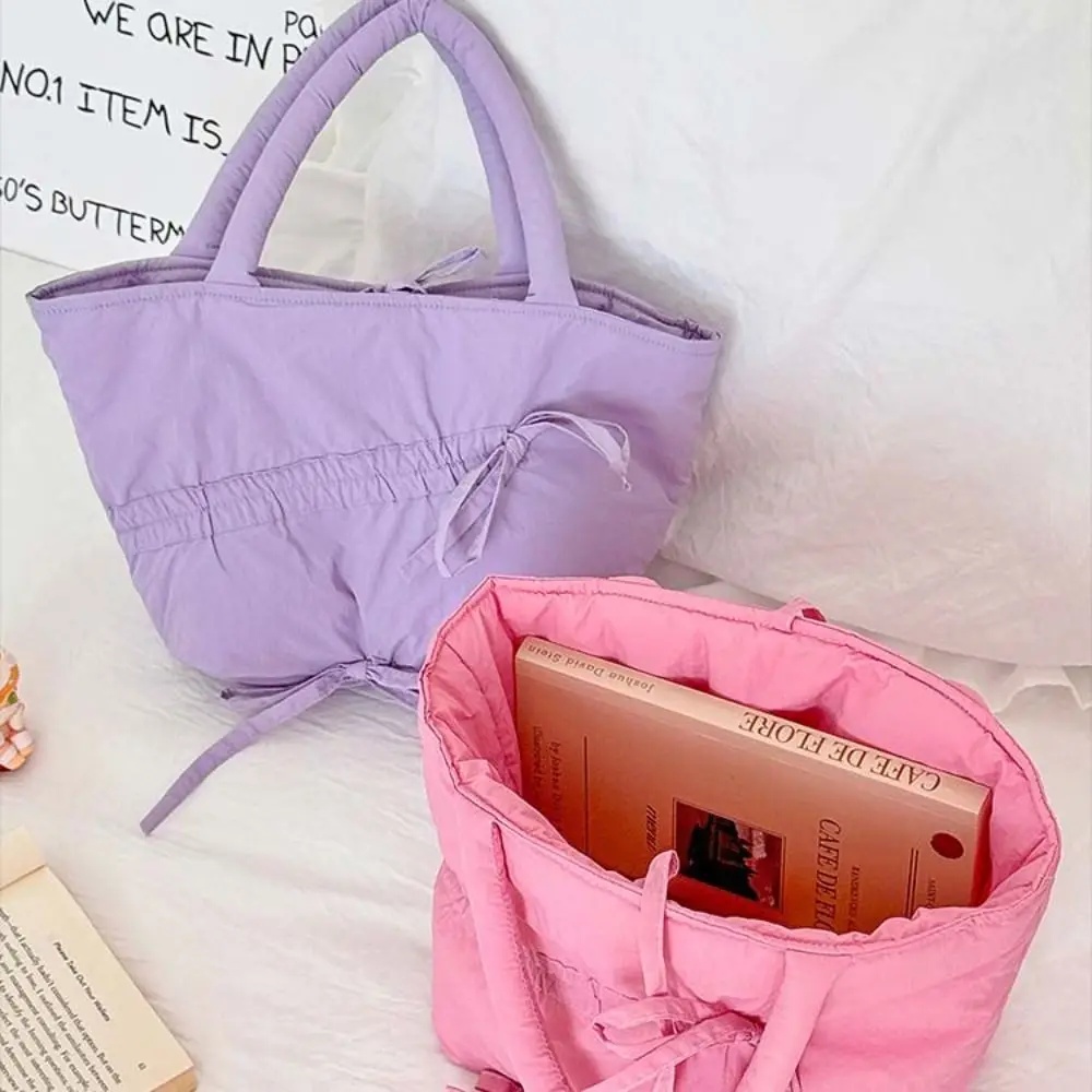 

Nylon Pleated Design Hand Bag Stuffed Cotton Dopamine Color Series INS Shoulder Bag Luxury Portable Mini Tote Bag Lunch Bag